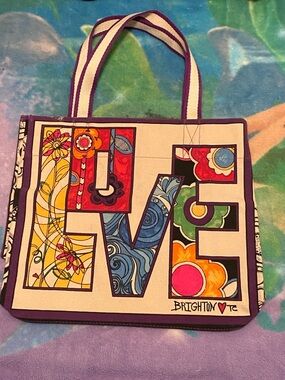 Brighton Multicolor 'LOVE' Canvas Tote with Purple Trim